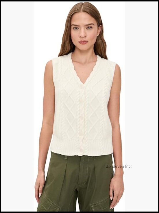 Jackets & Blazers - Women's Cable Knit Sweater Vest Mid-Weight Stretch